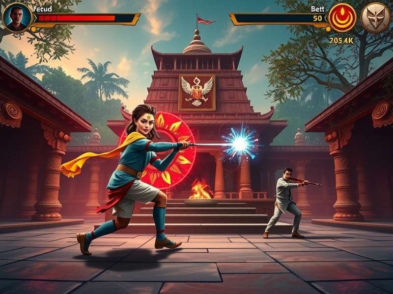 Divine Temple Warrior combat scene with special effects